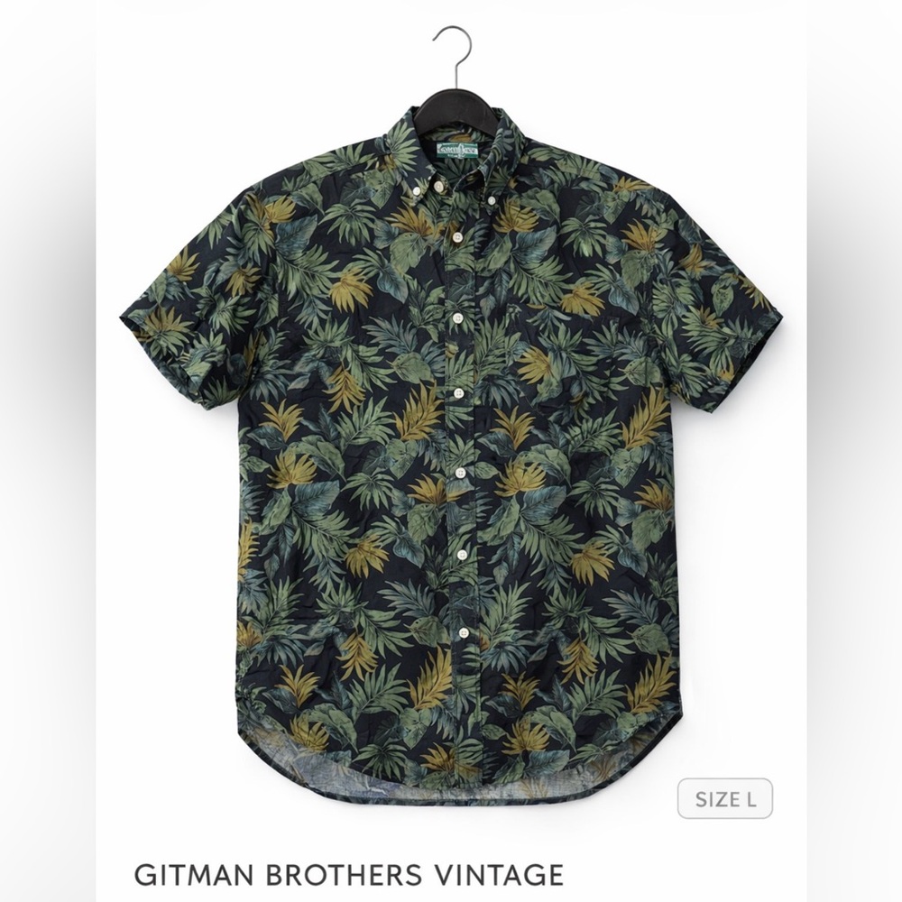 Gitman Brothers vintage large   Tropical Leaf Print Shirt button down